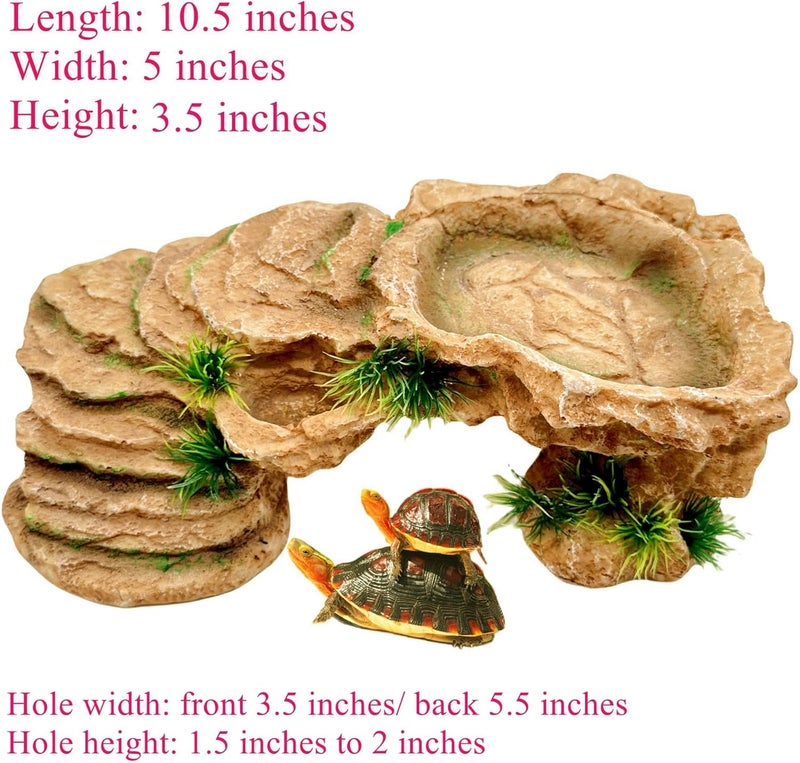 M2cbridge Reptile Hide Resting Step Ledge Cave Hideout Turtle Basking Platform – Great for Reptiles, Amphibians, and Fish (Sandy Brown) - Image 2